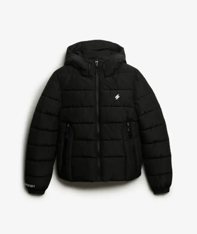 Superdry Women's Hooded Spirit Sports Puffer Jacket Black - 