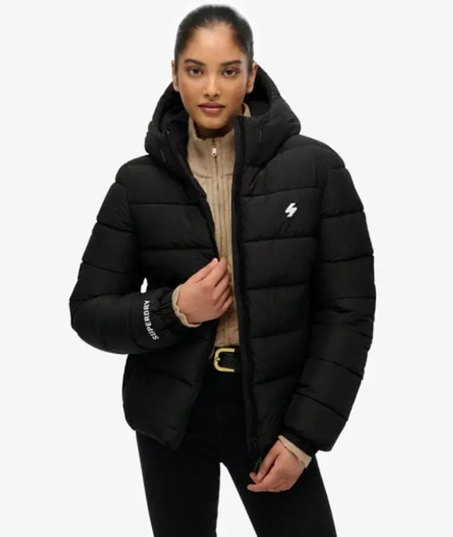 Superdry Women's Hooded Spirit Sports Puffer Jacket Black -