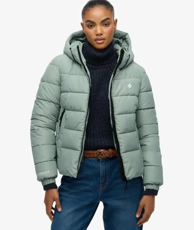 Superdry Women's Hooded Spirit Sports Puffer Jacket Green / Light Jade Green -