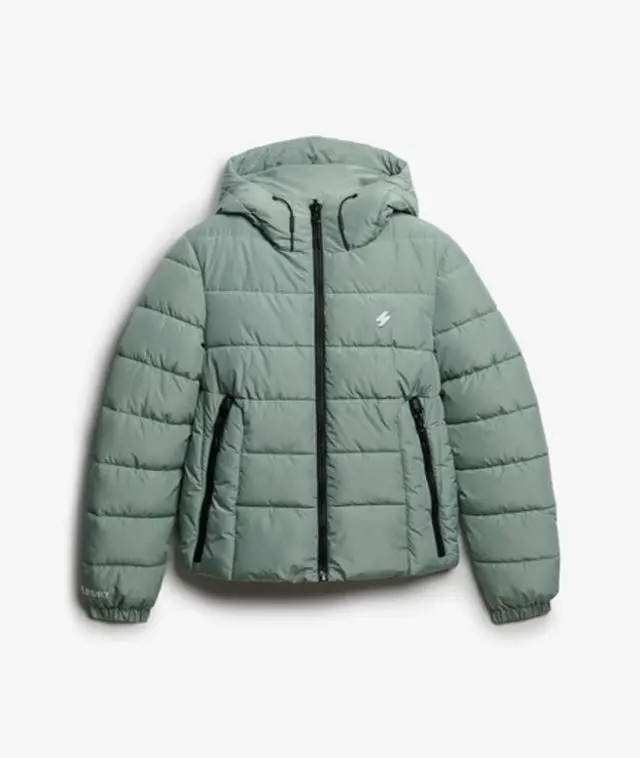 Superdry Women's Hooded Spirit Sports Puffer Jacket Green / Light Jade Green - 