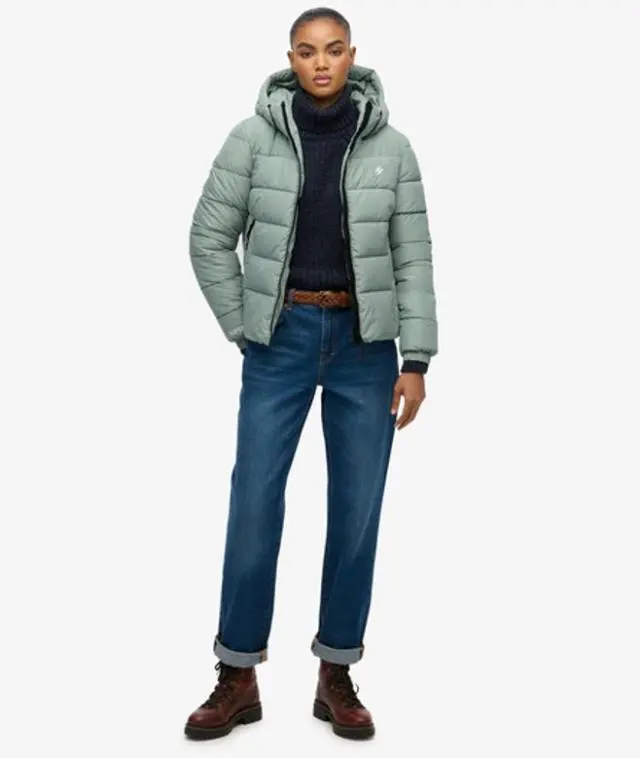 Superdry Women's Hooded Spirit Sports Puffer Jacket Green / Light Jade Green - 