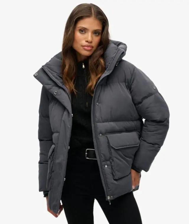 Superdry Women's Short Duvet Puffer Jacket Dark Grey / Ebony -