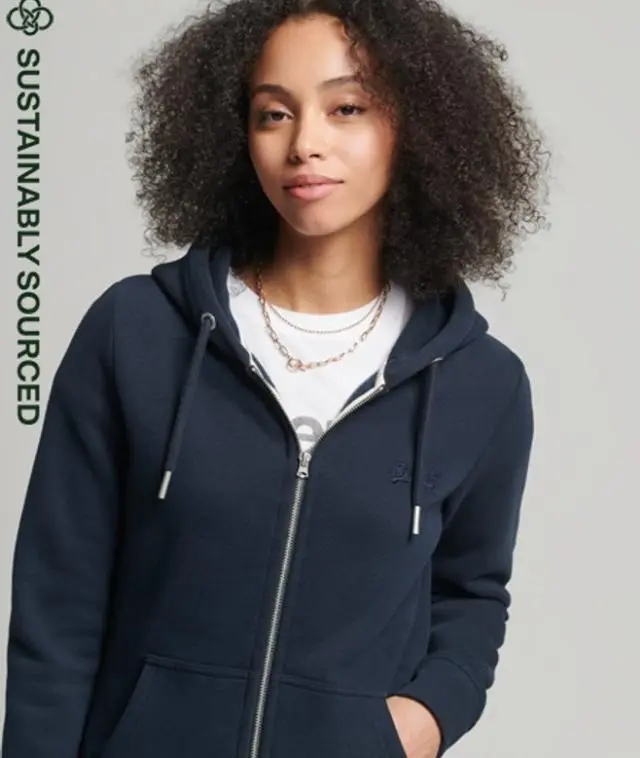 Superdry Women's Organic Cotton Vintage Logo Embroidered Zip Hoodie Navy / Eclipse Navy - 