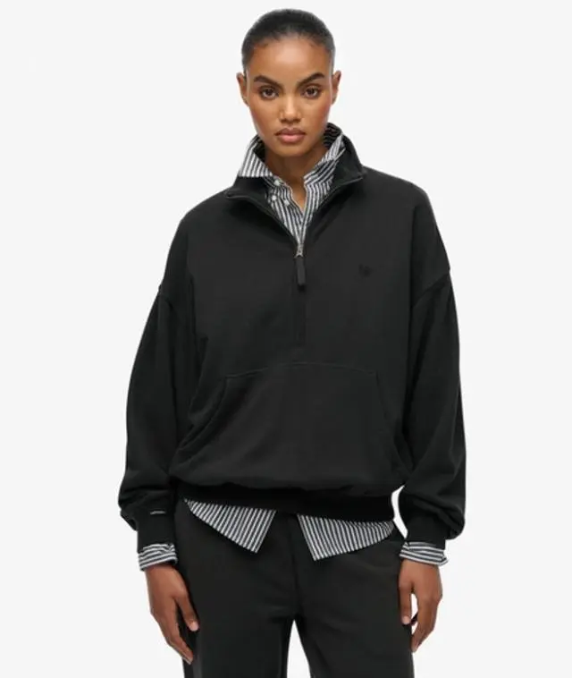 Superdry Women's Studios Half Zip Sweatshirt Dark Grey / Washed Black -