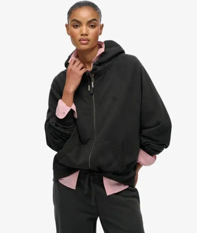 Superdry Women's Studios Relaxed Zip Hoodie Dark Grey / Washed Black -