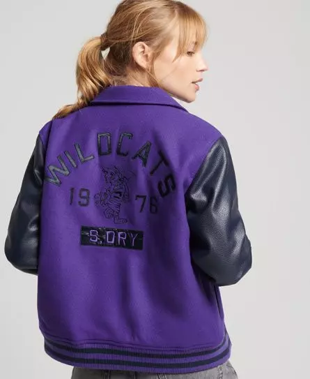 Superdry Women's Vintage Mixed Varsity Bomber Purple - 