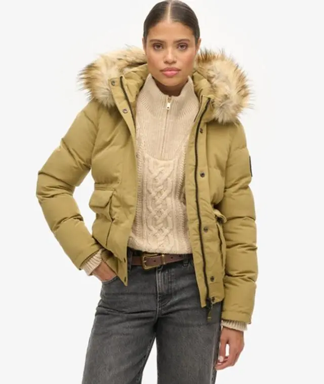 Superdry Women's Everest Hooded Puffer Bomber Jacket Tan / Camel - 