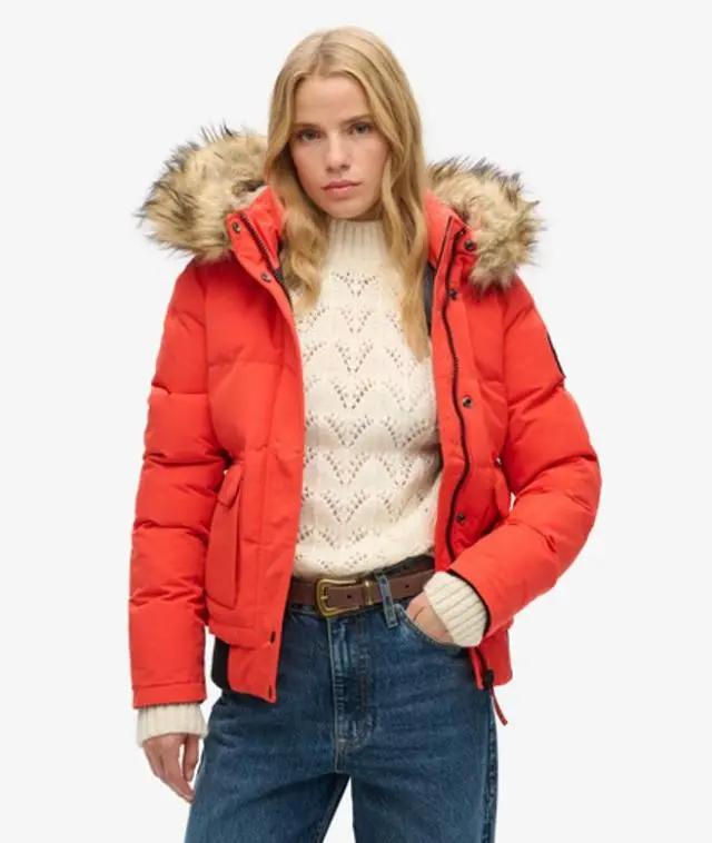 Superdry Women's Everest Hooded Puffer Bomber Jacket Orange / Bold Orange - 