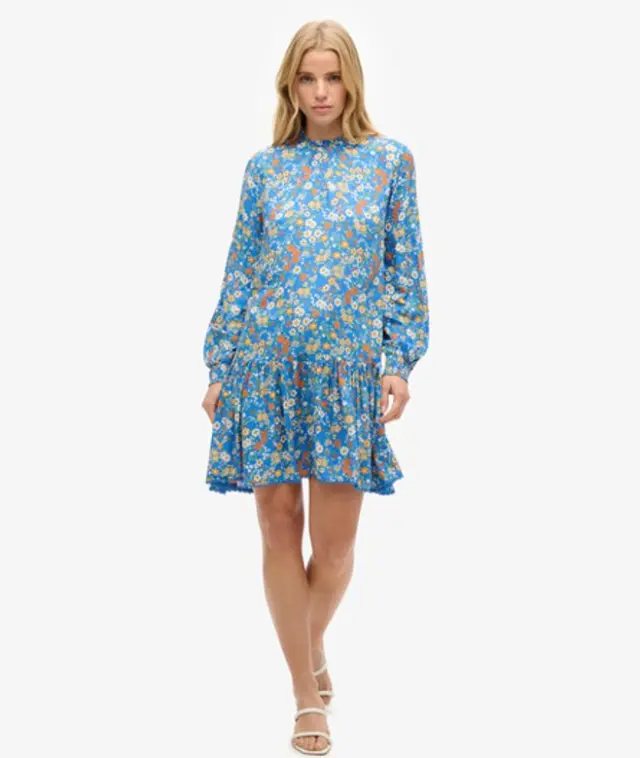 Superdry & Co Women's High Neck Mini Dress Blue / Blue Ditsy - 
