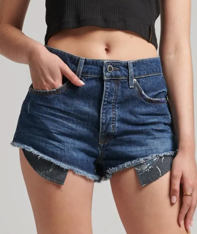 Superdry Women's Vintage High Rise Cut Off Shorts Dark Blue / Van Dyke Mid Used - 