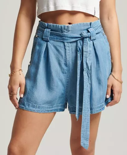 Superdry Women's Desert Paperbag Shorts Light Blue / Indigo Light - 