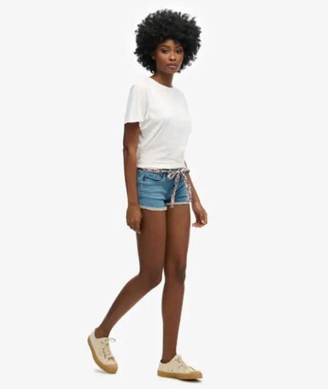Superdry & Co Women's Lace Hot Shorts Turquoise / Mid Indigo - 