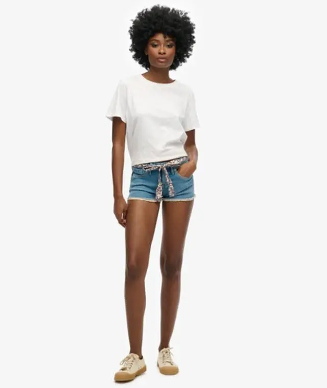 Superdry Women's Lace Hot Shorts Turquoise / Mid Indigo - 