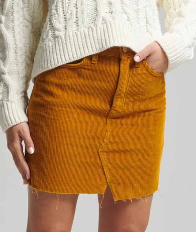 Superdry & Co Women's Denim Mini Skirt Yellow / Turmeric Tan Cord - 