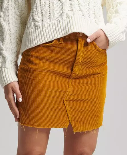 Superdry Women's Denim Mini Skirt Yellow / Turmeric Tan Cord - 