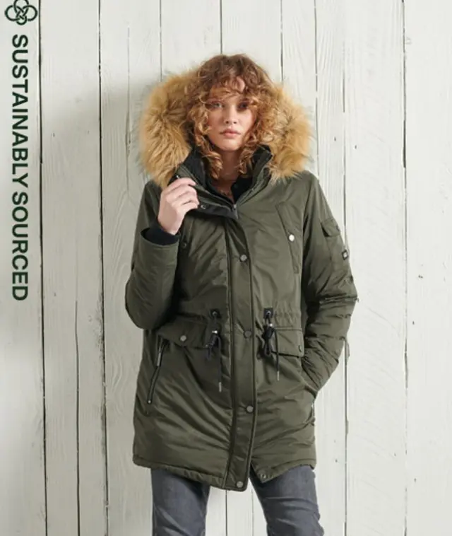 Superdry & Co Women's Nadare Microfibre Parka Coat Green / Dark Moss - 
