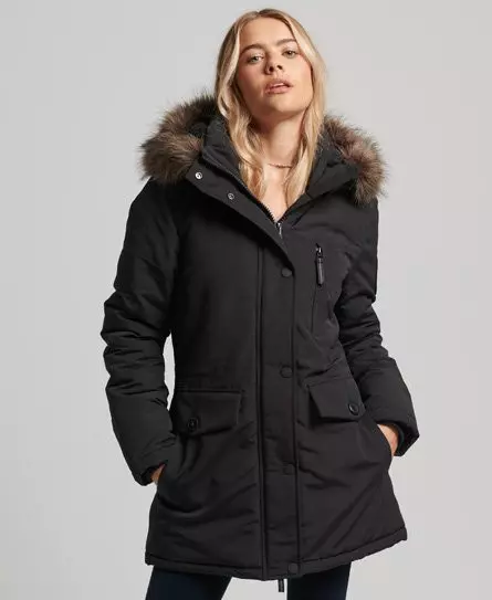Superdry Women's Hooded Everest Faux Fur Parka Coat Black - 