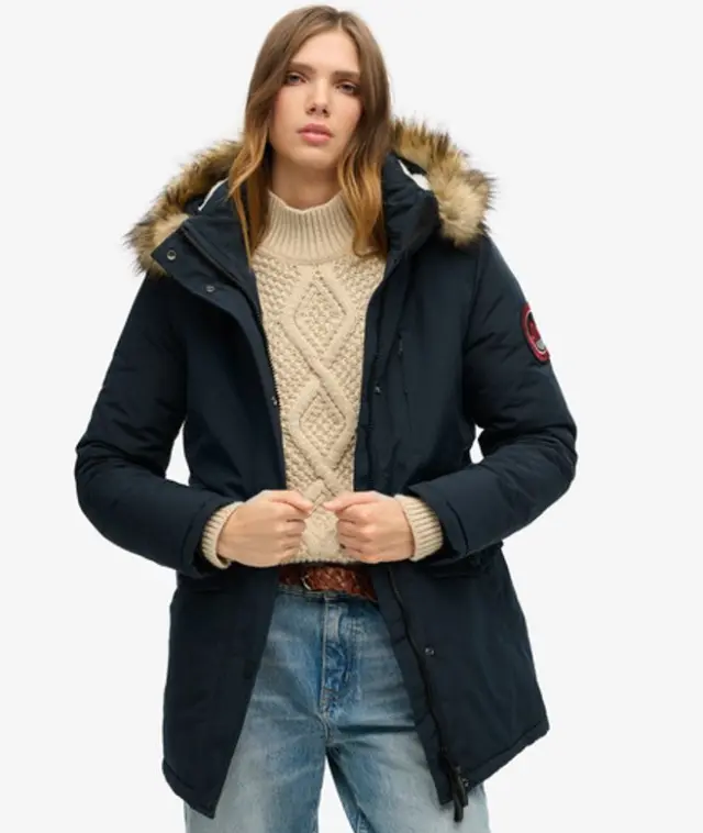 Superdry & Co Women's Everest Hooded Faux Fur Parka Coat Navy / Eclipse Navy - 