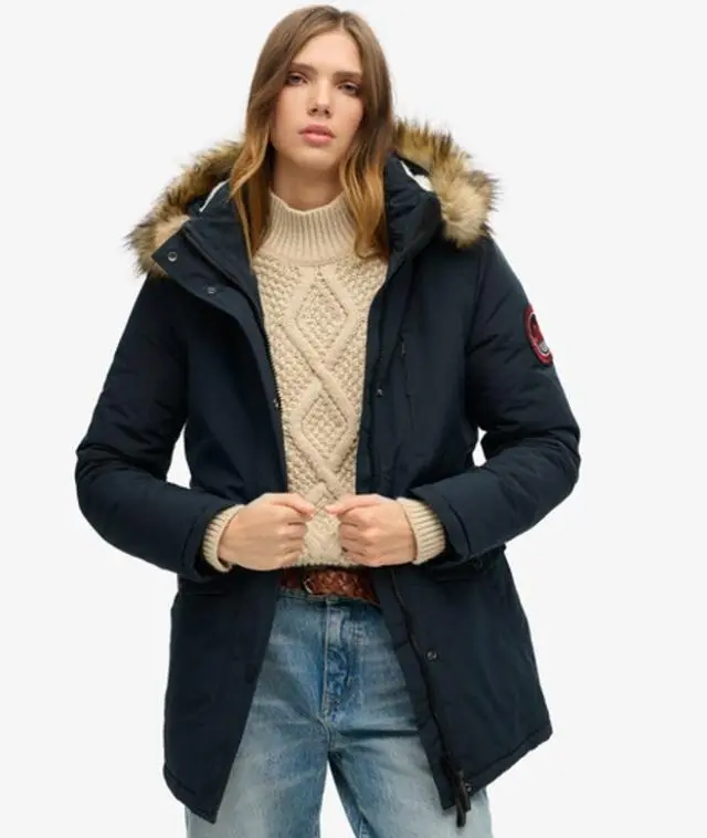 Superdry Women's Hooded Everest Faux Fur Parka Coat Navy / Eclipse Navy - 