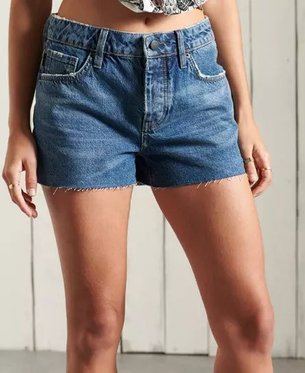 Superdry Women's High Rise Cut Off Shorts Dark Blue / Dark Indigo Aged - 