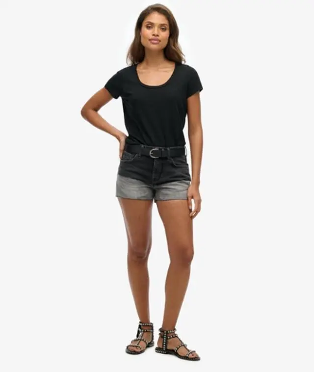 Superdry Women's High Rise Cut Off Shorts Black / Diy Wolcott Black Stone - 