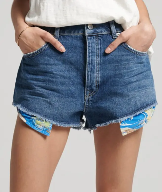 Superdry & Co Women's Vintage High Rise Cut Off Shorts Blue / Madison Mid Blue - 
