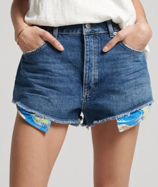 Superdry & Co Women's Vintage High Rise Cut Off Shorts Blue / Madison Mid Blue - 