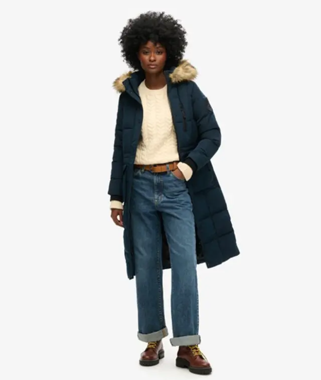 Superdry & Co Women's Everest Long Faux Fur Coat Navy / Eclipse Navy - 