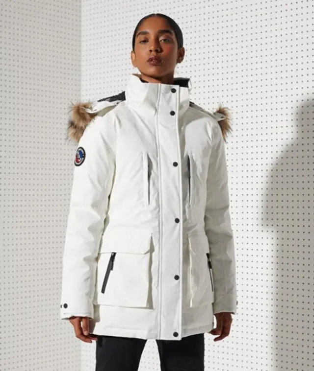Superdry Women's Everest Down Snow Parka Coat White / Optic - 