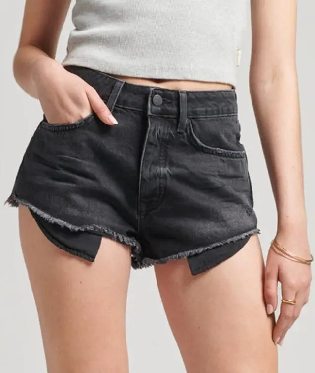 Superdry Women's Vintage High Rise Cut Off Shorts Black / Wolcott Black Stone - 