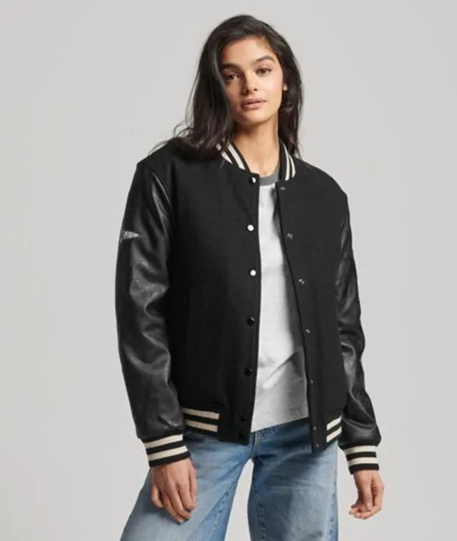 Superdry Women's College Varsity Bomber Jacket Black / Jet Black - 