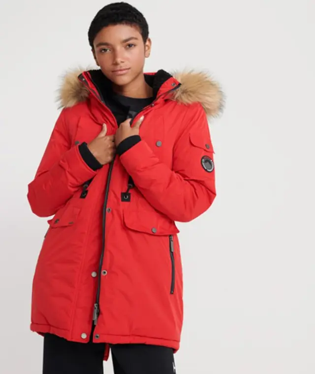 Superdry & Co Women's Logo Patch Nadare Microfibre Parka Jacket, Red, 