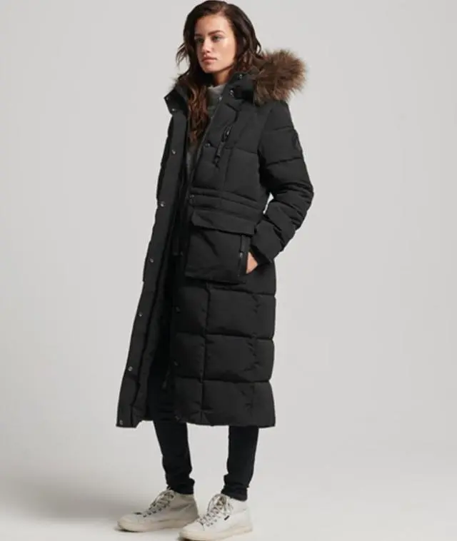 Superdry Women's Everest Long Faux Fur Coat Black - 