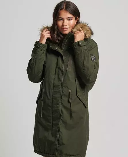 Superdry Women's Faux Fur Authentic Military Parka Coat Green / Surplus Goods Olive - 