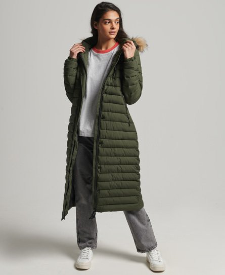 Superdry Women's Super Longline Fuji Coat Green / Dark Moss - 