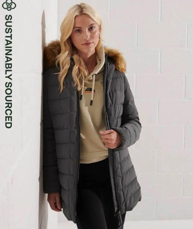 Superdry Women's Arctic Tall Puffer Coat Grey / Charcoal - 