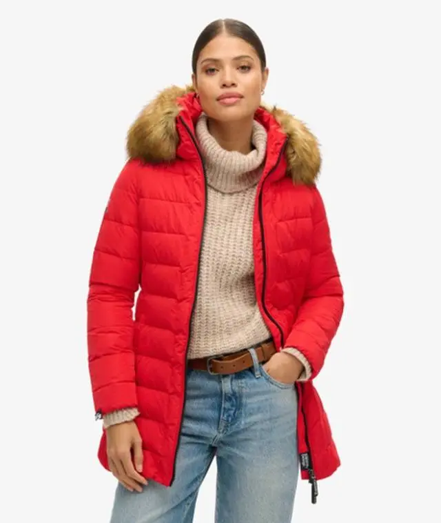 Superdry Women's Arctic Tall Puffer Coat Red / High Risk Red - 