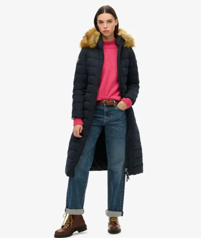 Superdry Women's Arctic Longline Puffer Coat Navy - 