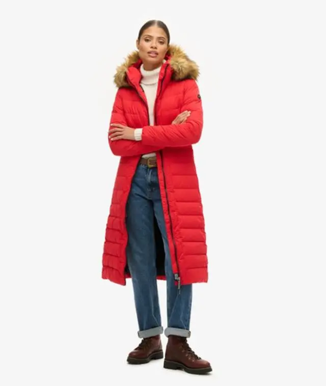 Superdry Women's Arctic Longline Puffer Coat Red / High Risk Red - 