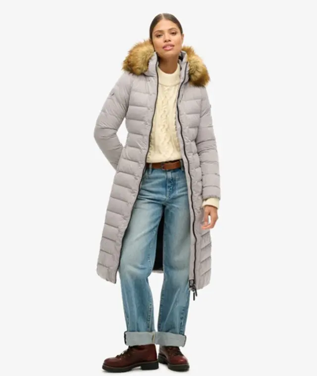 Superdry & Co Women's Classic Quilted Nylon Puffer Coat, Grey, 