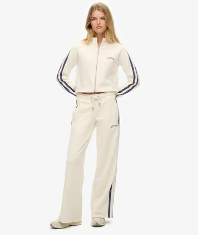 Superdry Women's Athletic Essentials Logo Straight Joggers White / Desert Bone Off White -