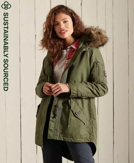 Superdry Women's Military Fishtail Parka Coat Khaki / Delta Khaki - 