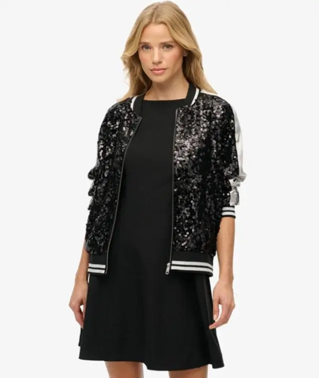 Superdry Women's Sequin Suikajan Jacket Black / Black/ Silver -