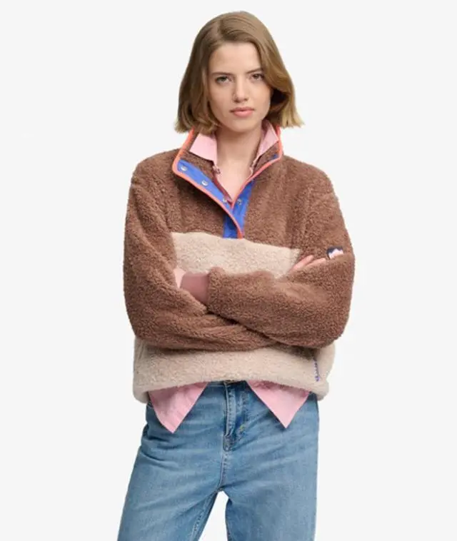 Superdry & Co Women's Super Soft Mash Up Teddy Fleece Brown / Nutmeg Spice Brown - 
