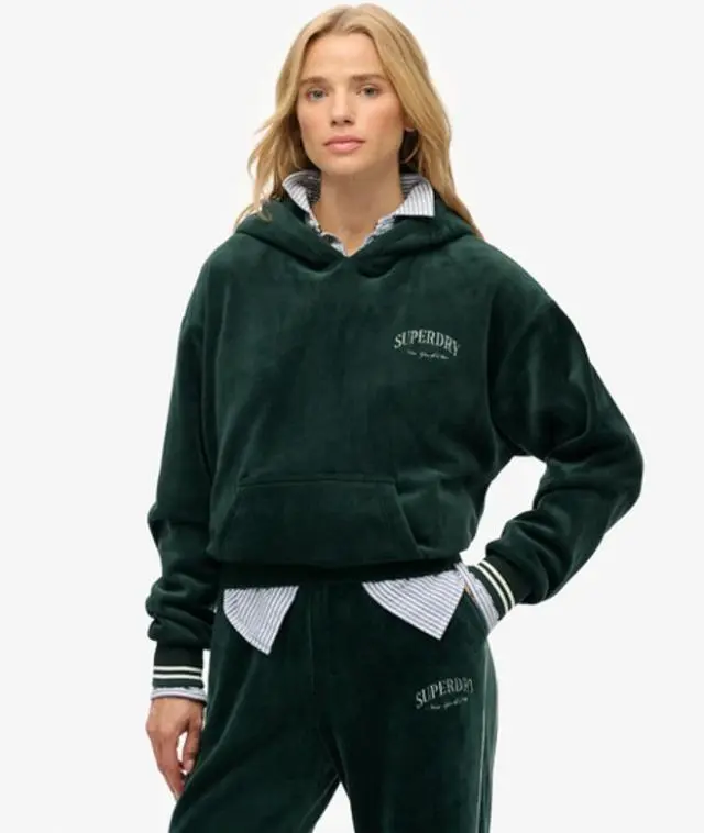 Superdry Women's Country Club Velour Relaxed Hoodie Green / Enamel Green -