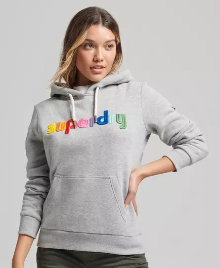 Superdry Women's Embroidered Rainbow Logo Hoodie Grey / Grey Marl - 
