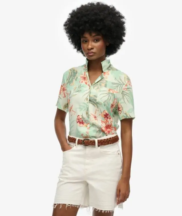 Superdry Women's Beach Resort Shirt Green / Aloha Shadow Mint -