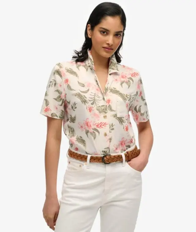 Superdry Women's Beach Resort Shirt Cream / Botanical Ecru -