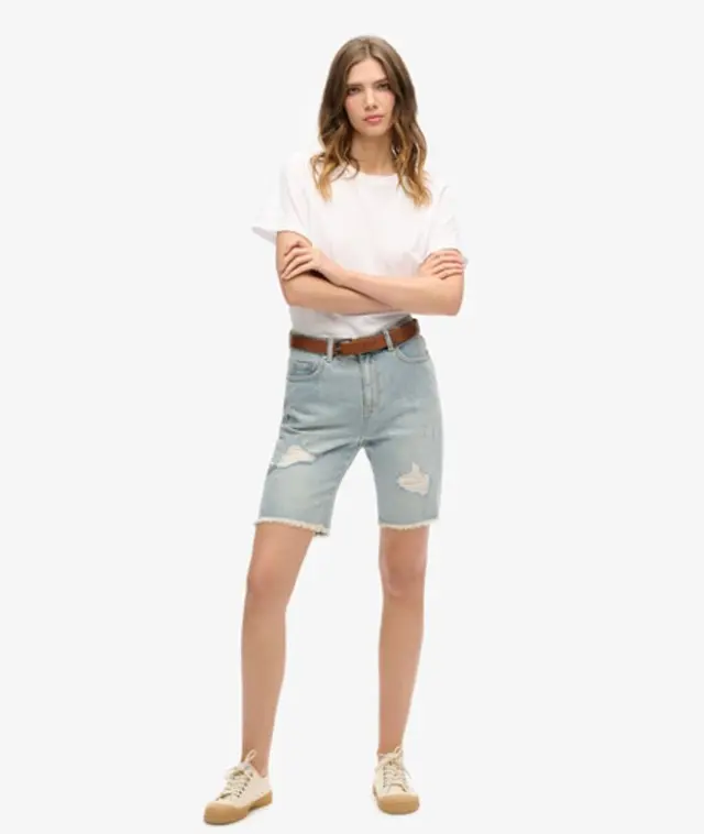 Superdry & Co Women's Bermuda Boy Shorts Light Blue / Light Indigo Destroy - 