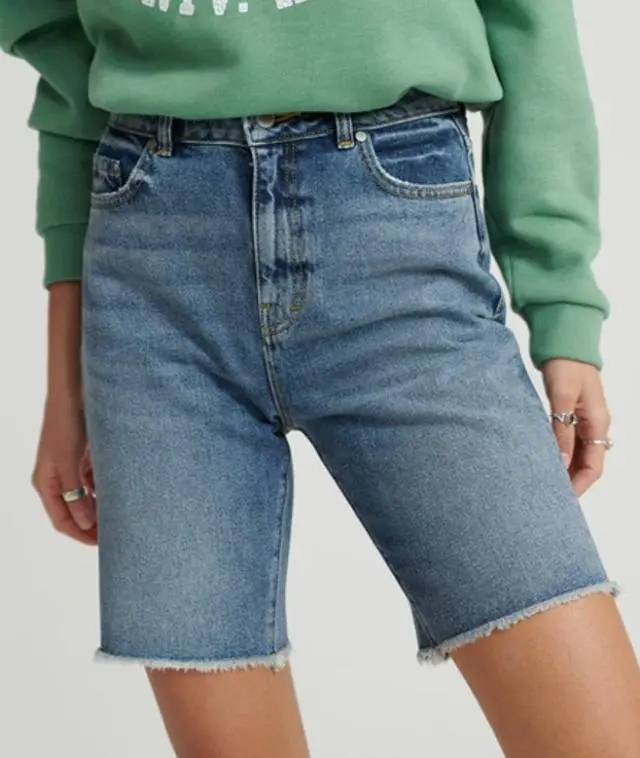 Superdry Women's Bermuda Boy Shorts Blue / Mid Indigo Authentic - 